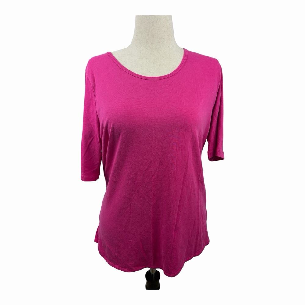 Susan Graver Modern Essentials Top Womens L Pink Cotton Modal Elbow Sleeve